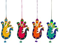 Handmade Wooden Peacock Christmas Hanging - Blue-Green, Yellow-Blue, Orange-Purple, Pink-Green